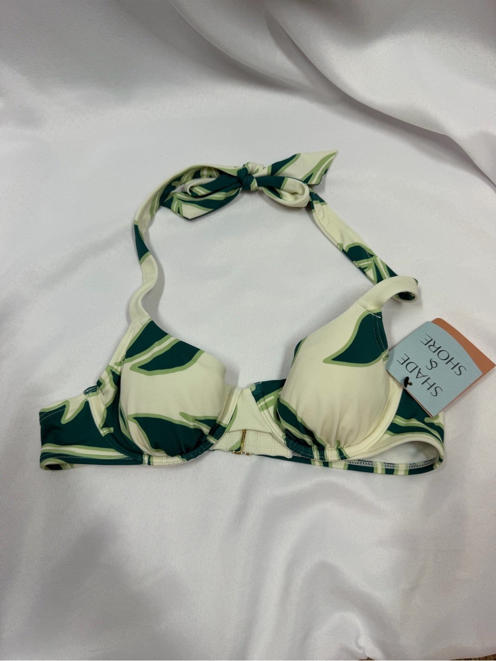 NWT Shade & Shore | Underwire Padded Swim Top Green White Women's Size 32B